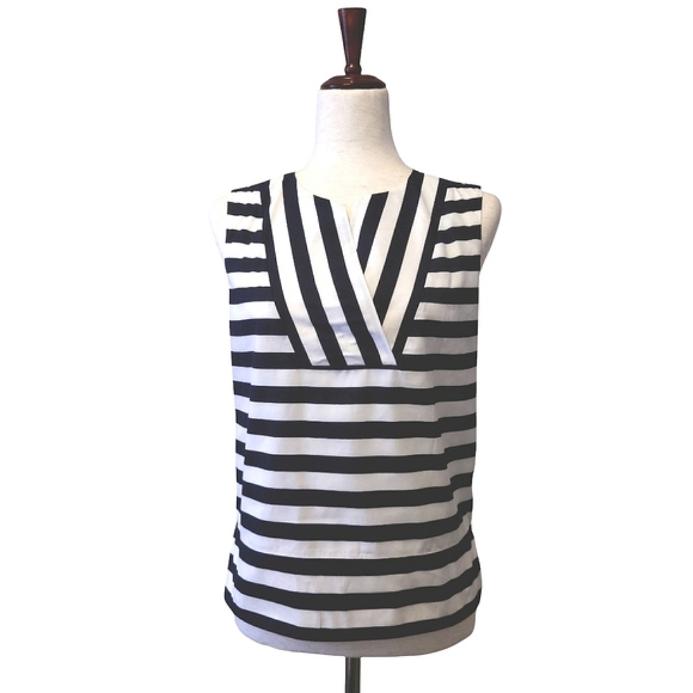HOBBS London Striped Sleeveless Cotton Top Black and White Size 4